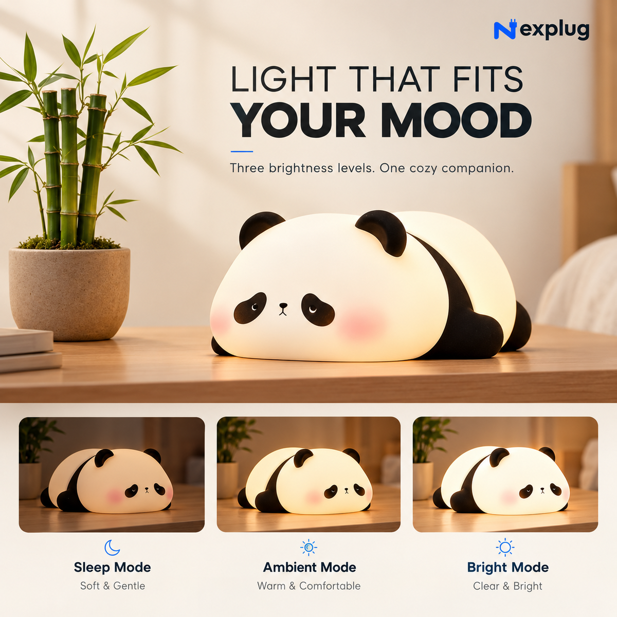 Cute Panda Silicone Night Lamp – Rechargeable 3-Mode Light